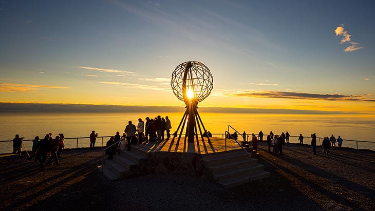 The Globe Monument at Nordkapp at dusk, Norway